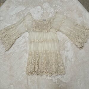 cream colored lace see through dress